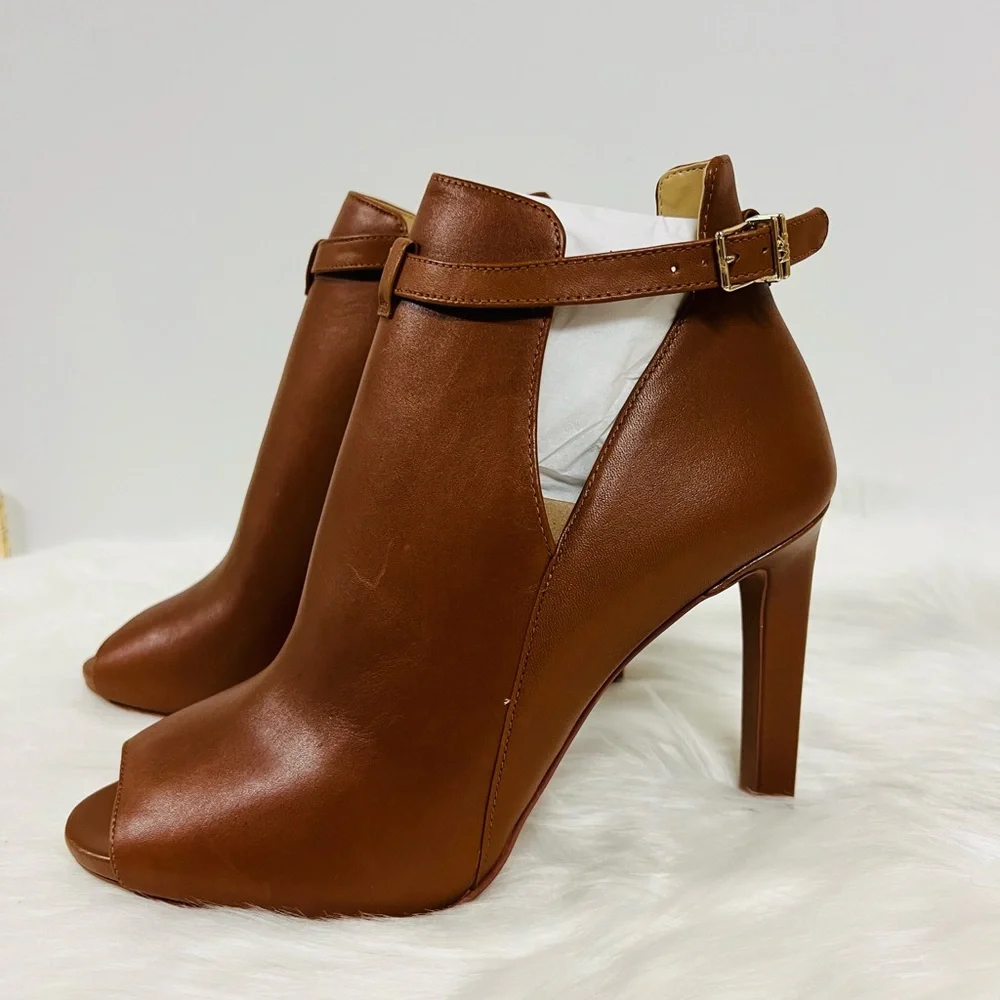 MICHAEL Michael Kors Lawson Leather Open-Toe Ankle Boot In Luggage Size … - Picture 8 of 10